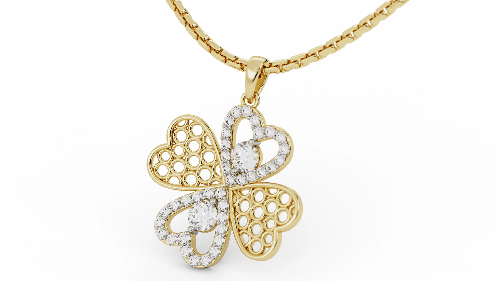 Radiant Clover Heart Pendant with Mesh Pattern 3D Print Model .c4d .max .obj .3ds .fbx .stl .blend 