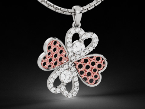 Radiant Clover Heart Pendant with Mesh Pattern 3Dプリントモデル
