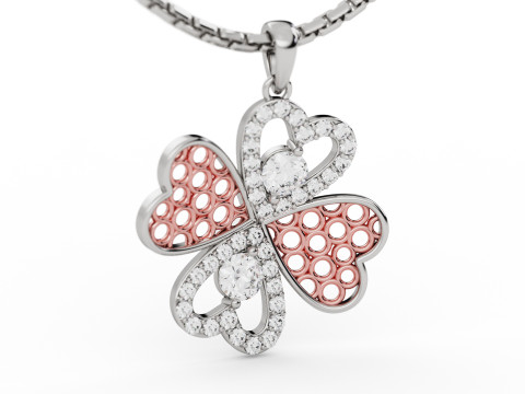 Radiant Clover Heart Pendant with Mesh Pattern 3Dプリントモデル
