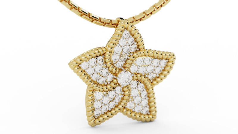 Star Flower Diamond Pendant 3Dプリントモデル .c4d .max .obj .3ds .fbx .stl .blend 