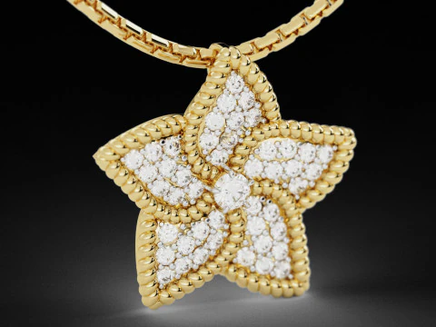 Star Flower Diamond Pendant 3D Print Model