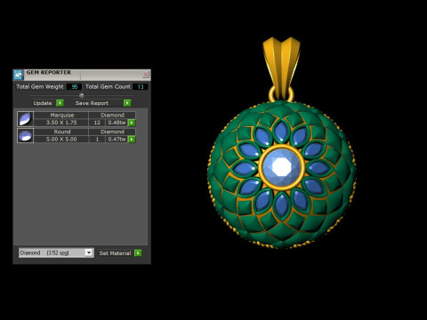 Dome Flower Diamond Mesh Pendant 3D Print Model
