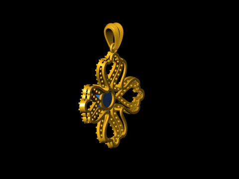 Flower Diamond Cross Pendant 3D Print Model