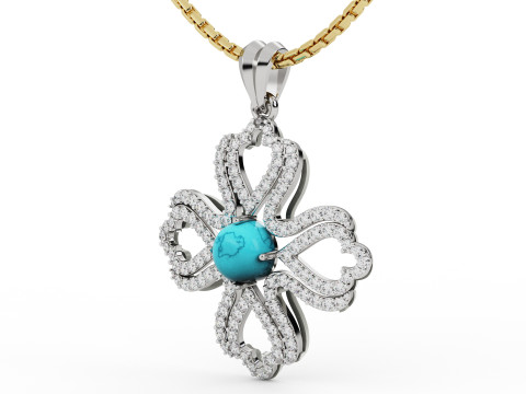 Flower Diamond Cross Pendant 3D Print Model