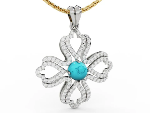 Flower Diamond Cross Pendant 3D Print Model