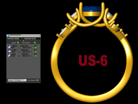 Willow 3 stone diamond engagement ring 3D Print Model