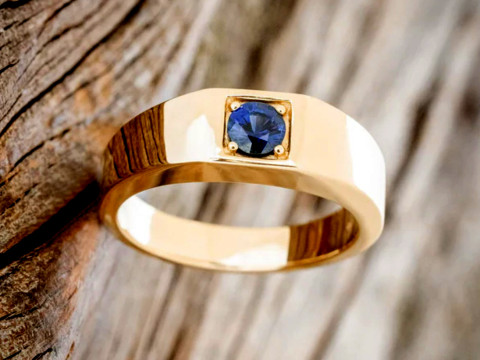 Gents Blue Sapphire Ring Model Cetak 3D