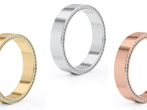 High polished flat band with side diamonds 6mm 3D Print Model