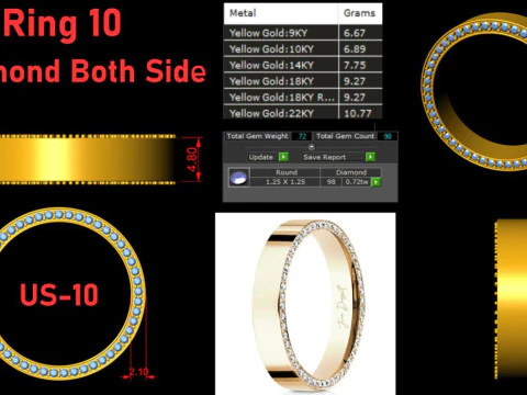 High polished flat band with side diamonds 6mm 3D Print Model