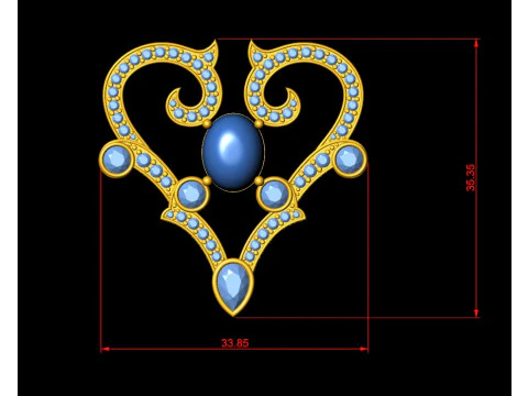 Royal Heart Diamond Pendant 3D Print Model