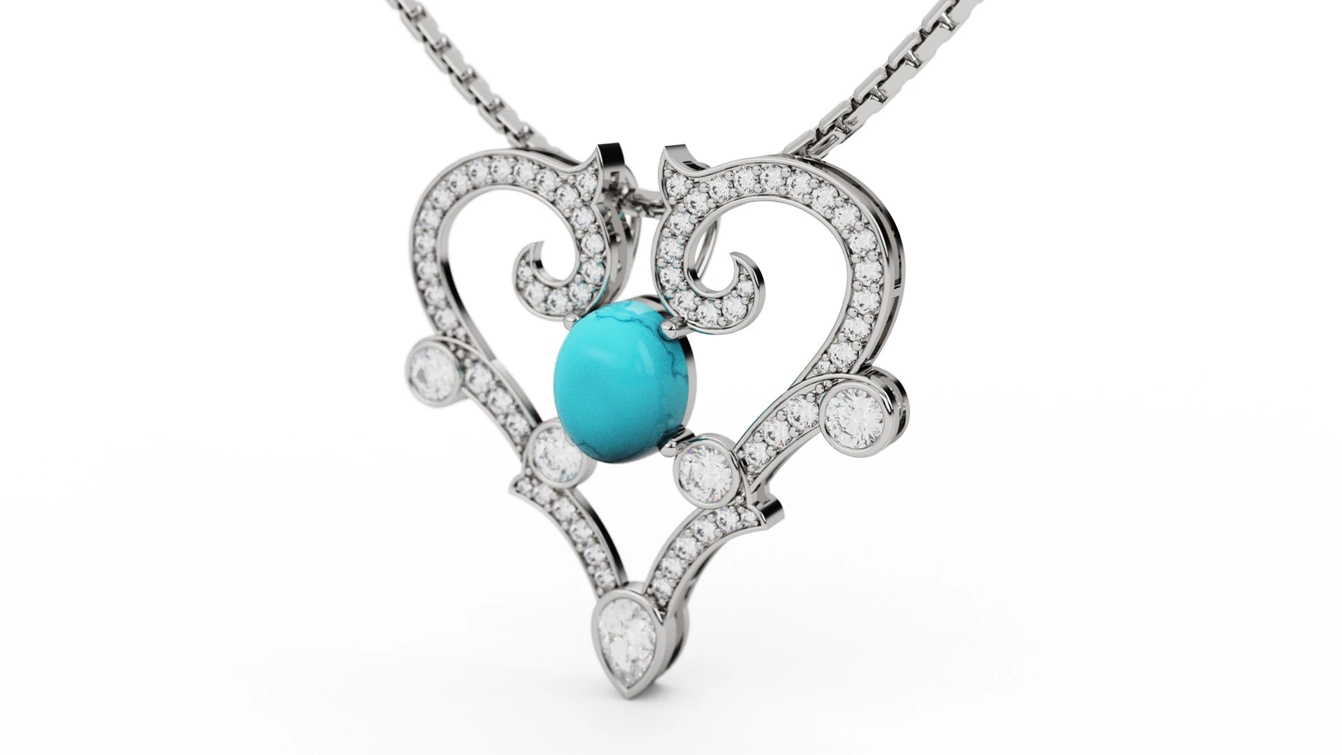 Royal Heart Diamond Pendant 3D Print Model .c4d .max .obj .3ds .fbx .stl .blend 
