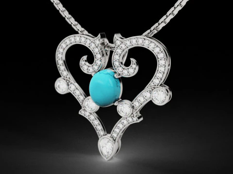 Royal Heart Diamond Pendant 3D Print Model