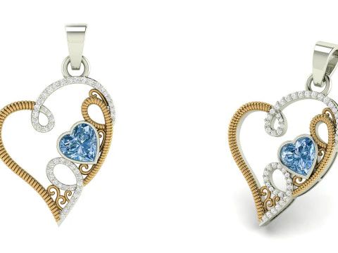 Ribbon Fold Rope Heart Diamond Pendant 3D Print Model