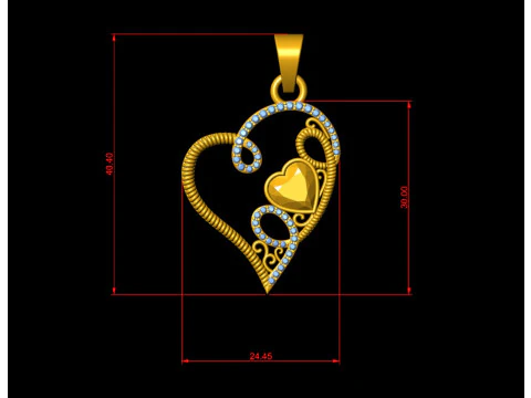 Ribbon Fold Rope Heart Diamond Pendant 3D Print Model