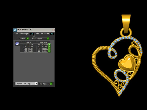 Ribbon Fold Rope Heart Diamond Pendant 3D Print Model