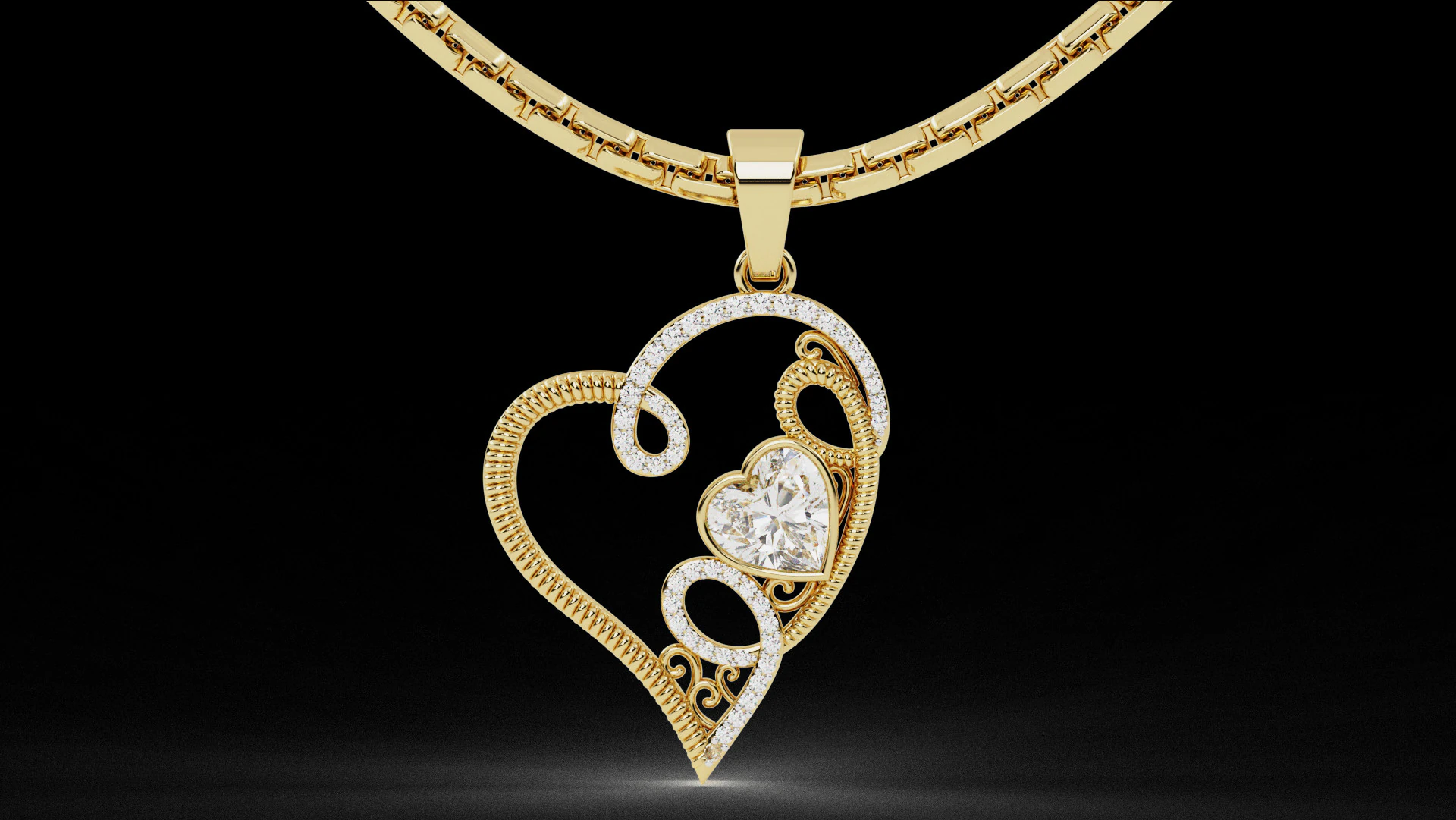 Ribbon Fold Rope Heart Diamond Pendant 3D Print Model .c4d .max .obj .3ds .fbx .stl .blend 