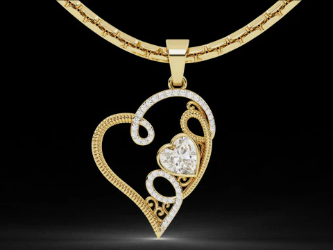 रिबन फ़ोल्ड रोप हार्ट डायमंड पेंडेंट 3D प्रिंट मॉडल