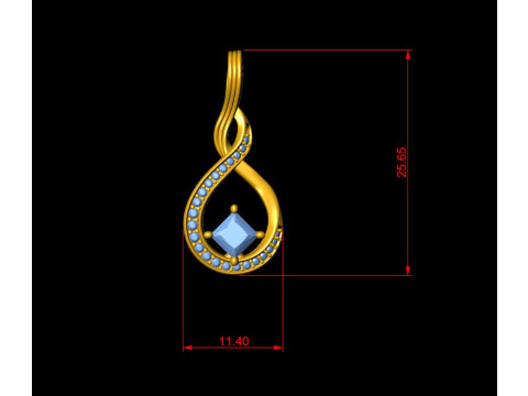 Princess Cut Solitaire ribbon Pendant 3D Принт Модель