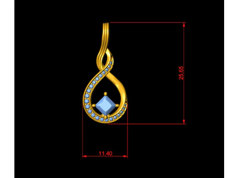 Princess Cut Solitaire ribbon Pendant 3D Print Model