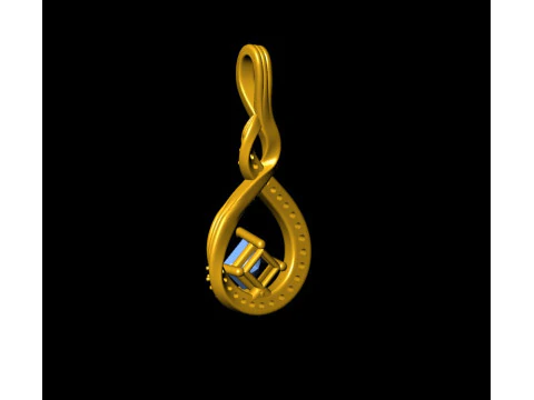 Princess Cut Solitaire ribbon Pendant 3D Print Model