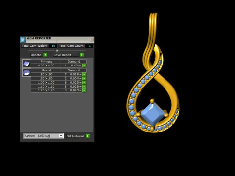 Princess Cut Solitaire ribbon Pendant 3D Print Model