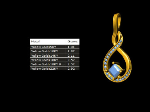 Princess Cut Solitaire ribbon Pendant 3D Принт Модель