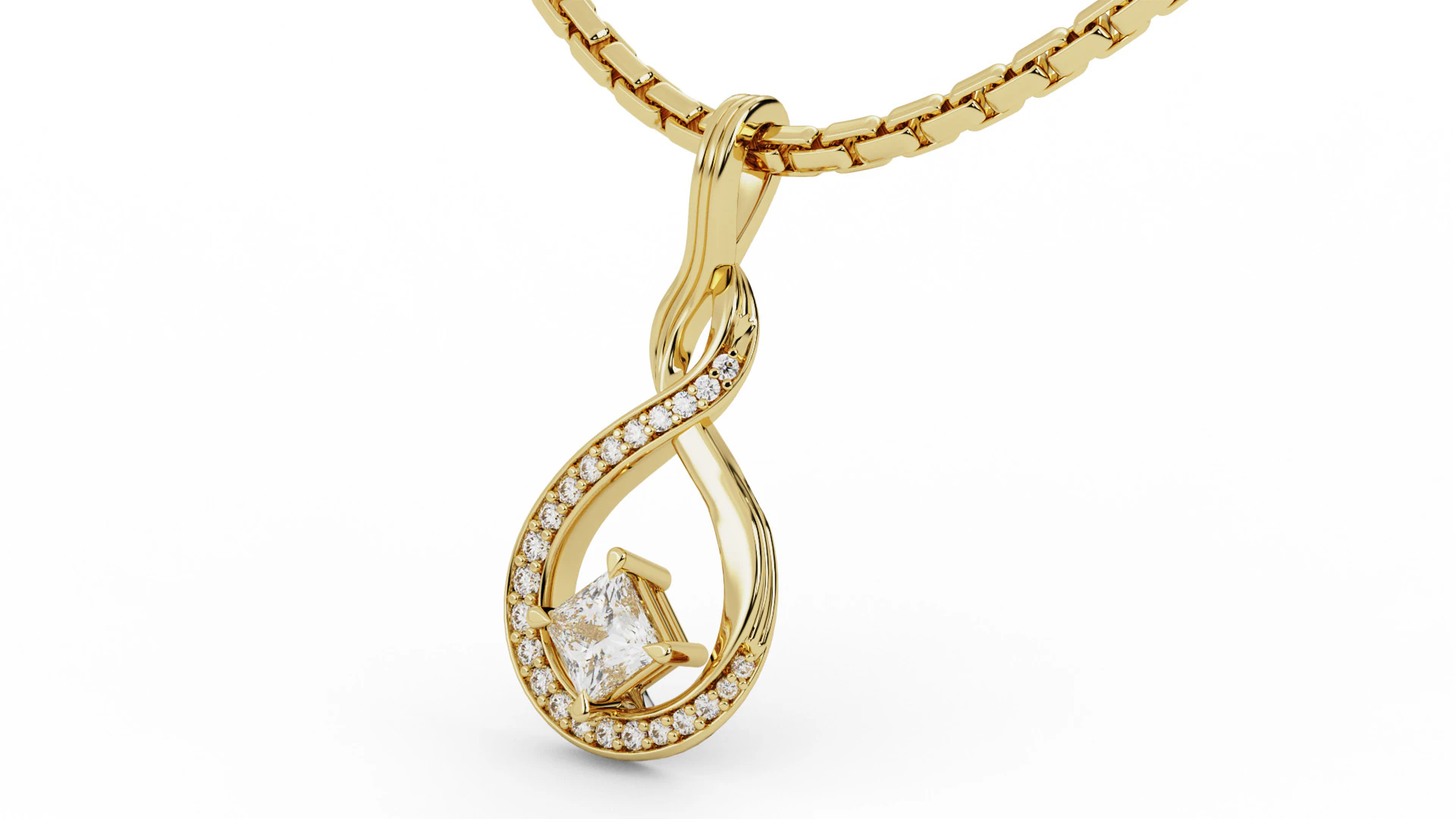 Princess Cut Solitaire ribbon Pendant 3D Print Model .c4d .max .obj .3ds .fbx .stl .blend 