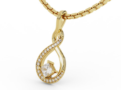 Princess Cut Solitaire ribbon Pendant Modello di stampa 3D