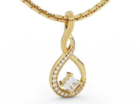 Princess Cut Solitaire ribbon Pendant 3D Print Model