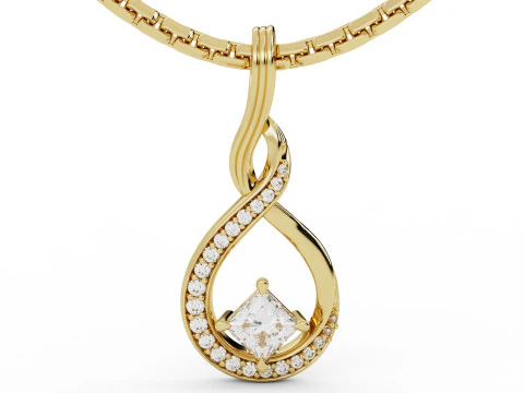 Princess Cut Solitaire ribbon Pendant 3D Print Model