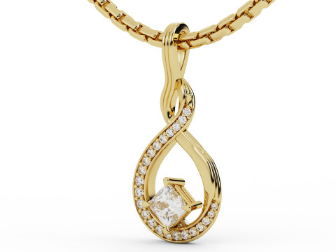 Princess Cut Solitaire ribbon Pendant 3D Принт Модель
