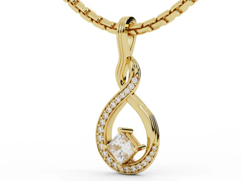 Princess Cut Solitaire ribbon Pendant 3D Print Model