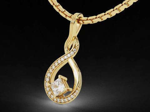 Princess Cut Solitaire ribbon Pendant 3D Print Model