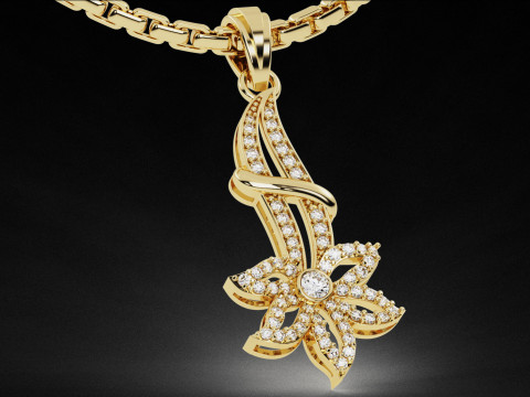 Blossom Flower Diamond Pendant 3D Print Model