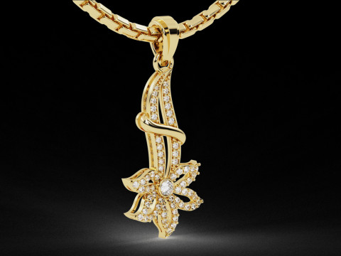 Blossom Flower Diamond Pendant Model Cetak 3D