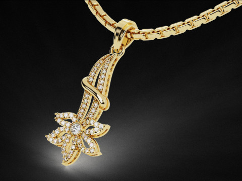 Blossom Flower Diamond Pendant Model Cetak 3D