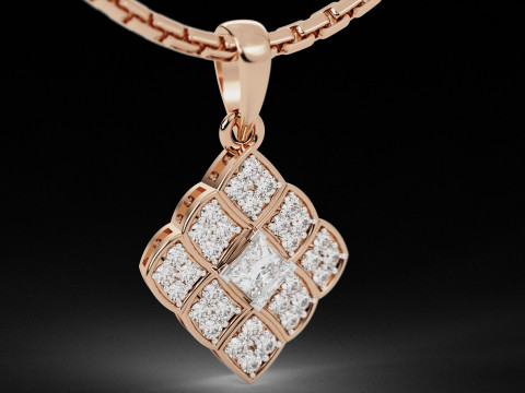 Quad Princess Cut Solitaire Diamond Pendant 3D प्रिंट मॉडल