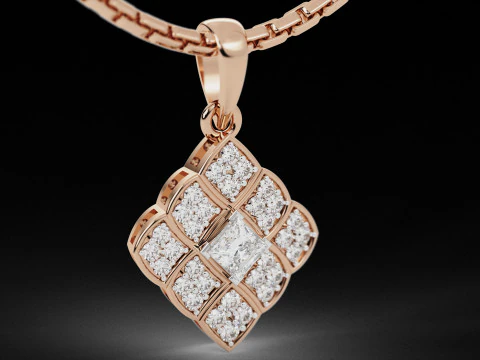 Pingente de diamante solit&aacute;rio Quad Princess Cut Modelo de Impressão 3D