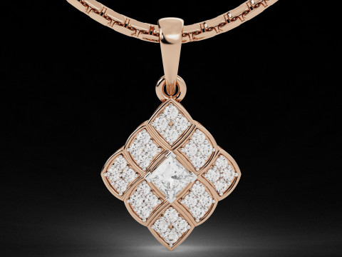 Quad Princess Cut Solitaire Diamond Pendant 3D प्रिंट मॉडल