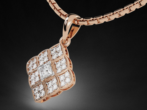 Quad Princess Cut Solitaire Diamond Pendant 3D प्रिंट मॉडल