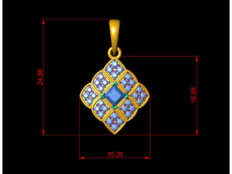 Quad Princess Cut Solitaire Diamond Pendant 3D प्रिंट मॉडल