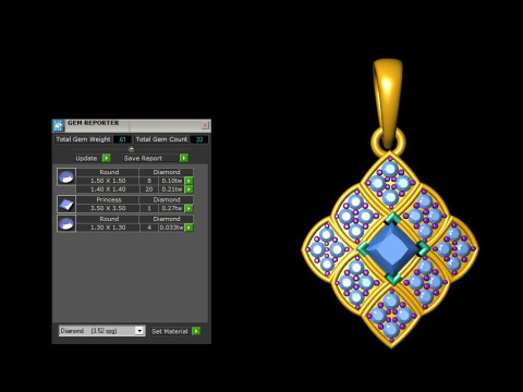 Quad Princess Cut Solitaire Diamond Pendant 3D प्रिंट मॉडल