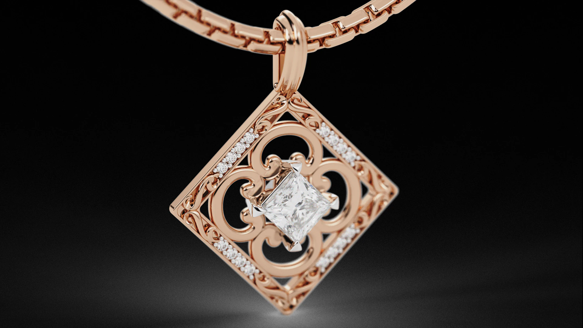 Square Princess Cut Solitaire Diamond Pendant 3D Print Model .c4d .max .obj .3ds .fbx .stl .blend