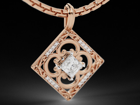 Square Princess Cut Solitaire Diamond Pendant Model do druku 3D