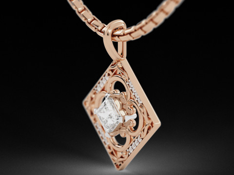 Square Princess Cut Solitaire Diamond Pendant Model do druku 3D