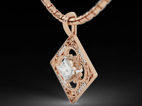 Square Princess Cut Solitaire Diamond Pendant 3D Print Model