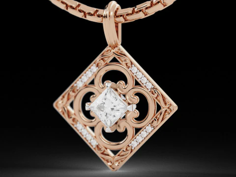 Square Princess Cut Solitaire Diamond Pendant 3D Print Model