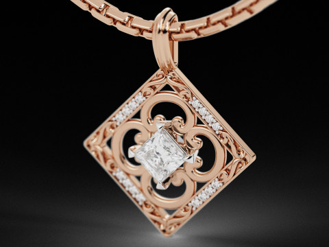 Square Princess Cut Solitaire Diamond Pendant Model do druku 3D