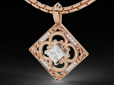 Square Princess Cut Solitaire Diamond Pendant 3D Print Model