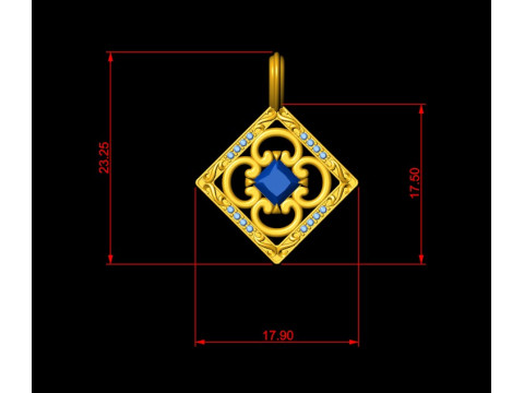 Square Princess Cut Solitaire Diamond Pendant Model do druku 3D